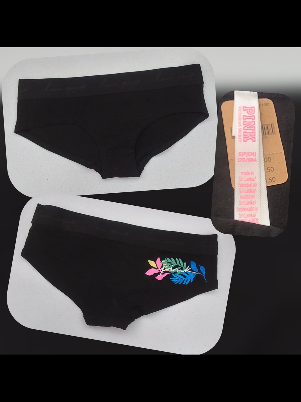 PINK Black Hipsters with Colorful Leaf Print Size Small (Nwts)